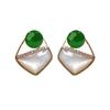 Stud Earrings For Women With Green White Bead Rhinestones For Daily Wear Office Banquet Parties
