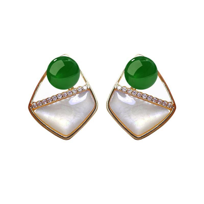 Stud Earrings For Women With Green White Bead Rhinestones For Daily Wear Office Banquet Parties
