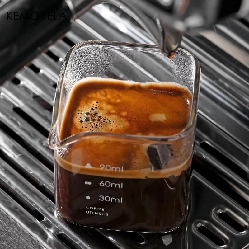 Dzbanek do odmierzania kwadratowy z pojedynczym dzióbkiem kubek do mleka 90/120ML Espresso Domowe kieliszki do szotów Części Przezroczysty kubek ze szkła borokrzemowego