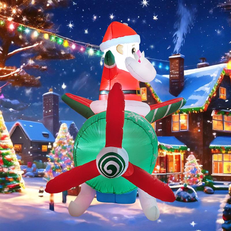 2.7M/8.8FT Inflatable Toys Christmas Decorations Santa Fly Plane LED Lights Model Xmas Festival Party New Year Outdoors Decor