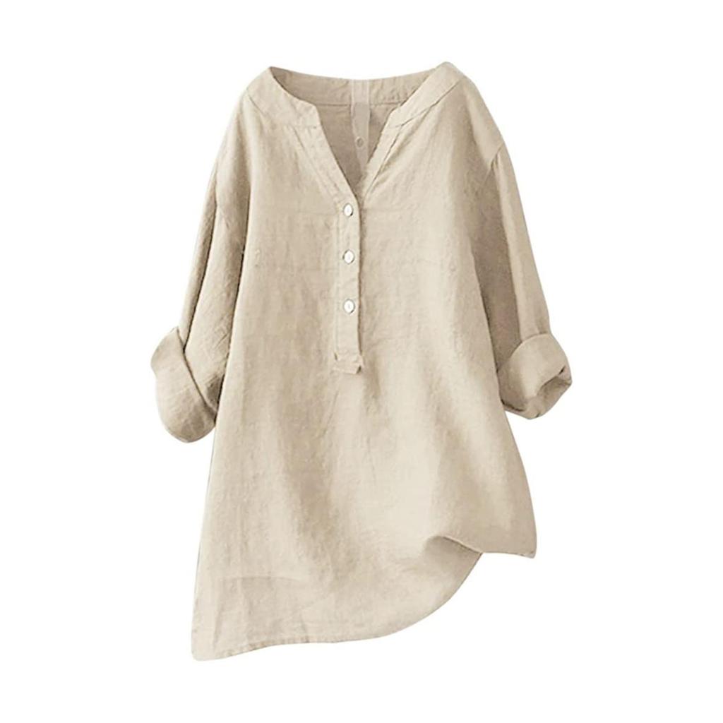 Women Solid Stand Collar Long Sleeve Shirt Casual Loose Blouse Button Down Tops