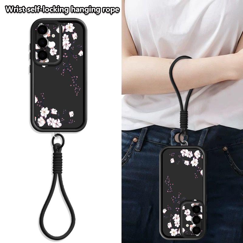 Colorful Rose Flower Pattern Lanyard Phone Case For Samsung Galaxy S25 S24 FE S26 S24 S22 Ultra S23 Plus S25 Edge TPU Soft Cover