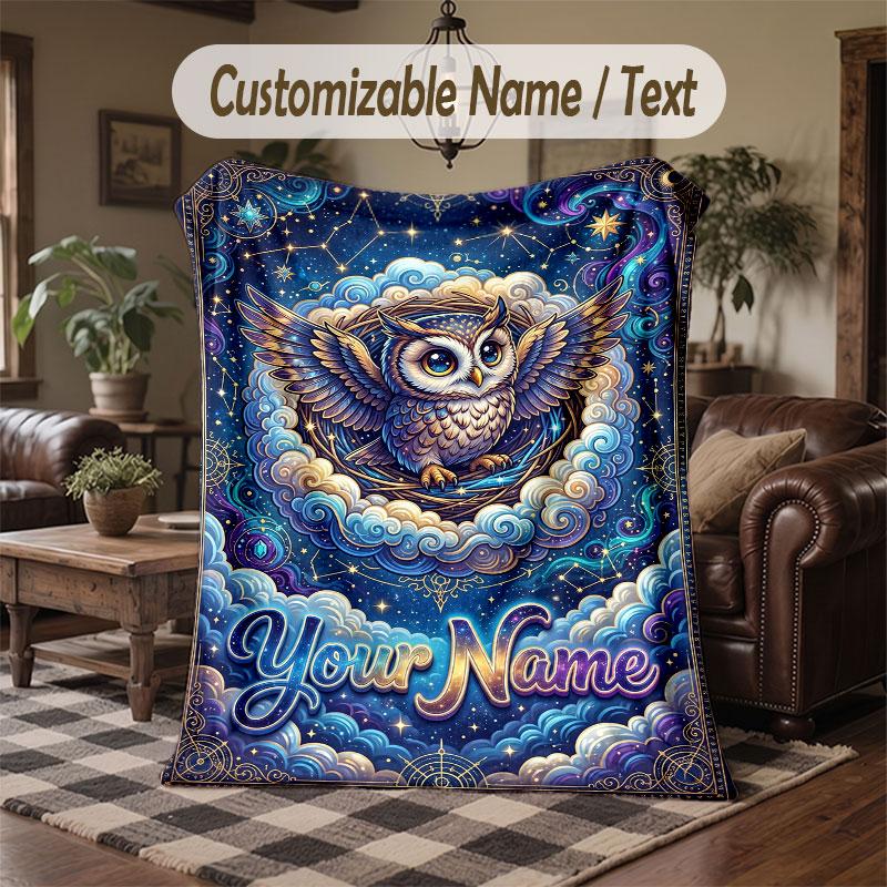 Birds Theme Throw Blanket Custom Name Text Personalized Blanket Soft Cozy Blanket for Home Sofa Bed