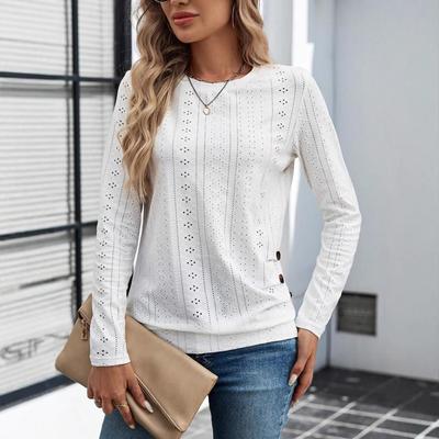 Round Neck Long Sleeve Button Decorative T-shirt Fashionable and Versatile Casual Commuting