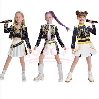 Dzieci Zoey Rumi Mira Stroje Sceniczne Cosplay Dziewczynki Czarny Kostium Mundurek Impreza Halloweenowa Odgrywanie Ról Drukowane Przebrania