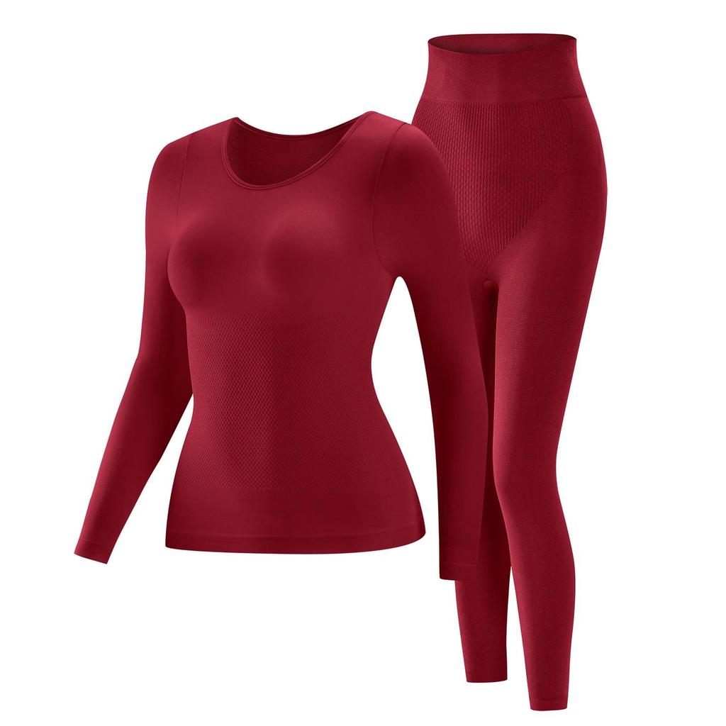 Women's Autumn/Winter Seamless Warm Abdomen-Control Sculpting Base Layer Set: Slim-Fit Top and Pants