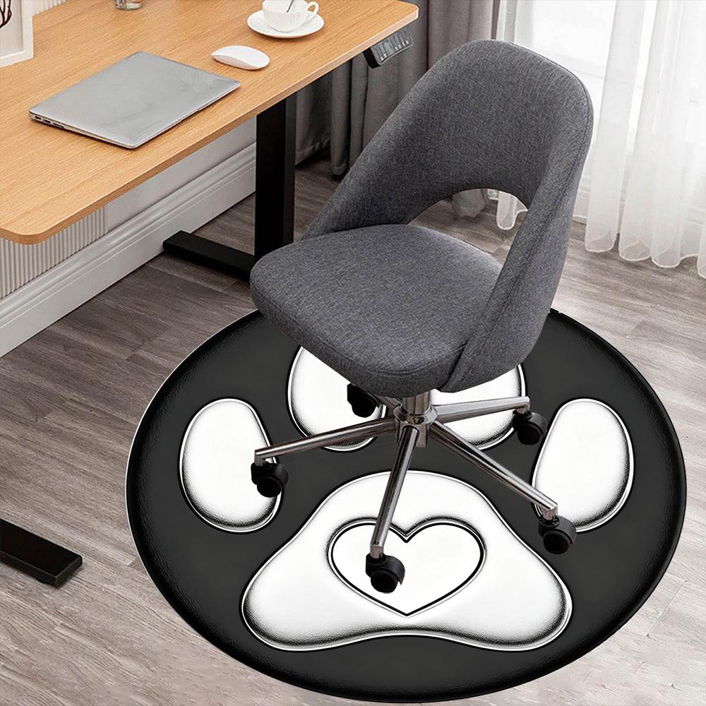 1pc Paw Print Heart Round Chair Mat Office Area Rug - Non-Slip, Floor Mat for Office, Bedroom, Ideal Home Decor Gift P0105102