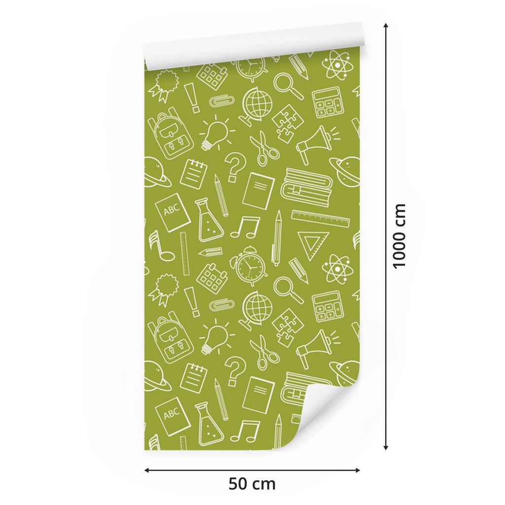 School Supplies Wallpaper Yellow and Beige for Living Room and Bedroom 50x1000