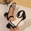 Women Sandals Fashion Sandalias String Bead Med Heels Buckle Strap Pearl Women's Shoes Casual Black Modern Sandals