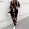 Women Floral Print Two Piece Outfit, Long Sleeve Crew Neck Top & Drawstring Jogger Pants Casual Tracksuit for Spring Autumn