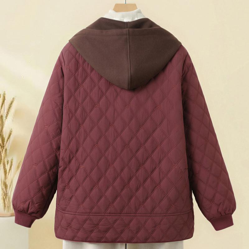Women Plus Size Quilted Cotton Coat Middle Aged Hooded Jacket Zip Up Warm Outerwear 4XL-8XL