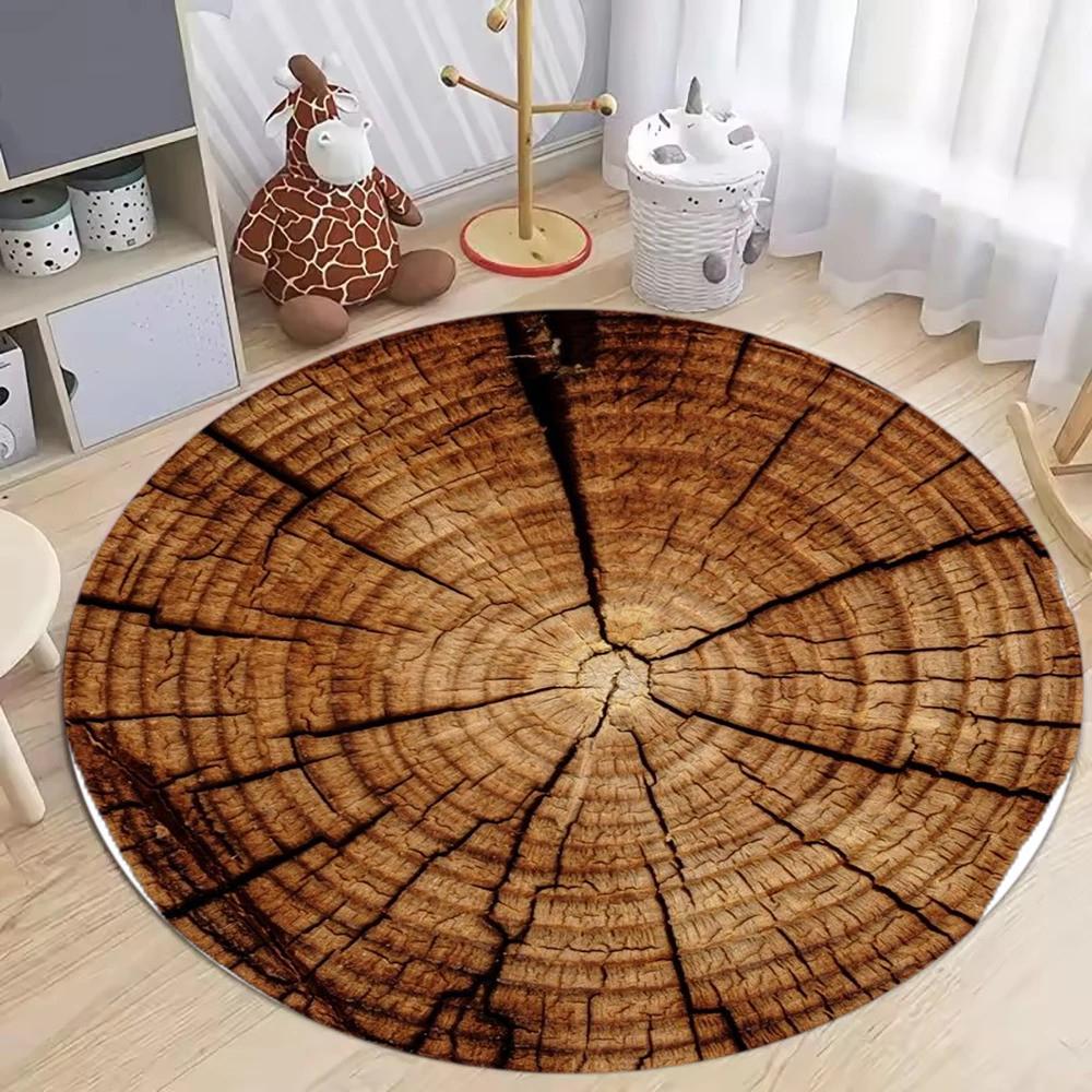 

3D Wood Grain Print Round Carpet for Living Room Bedroom Mat Easy Clean Mechanical Washable Large Size Decorated Home Decor Rug 60cmx60cm