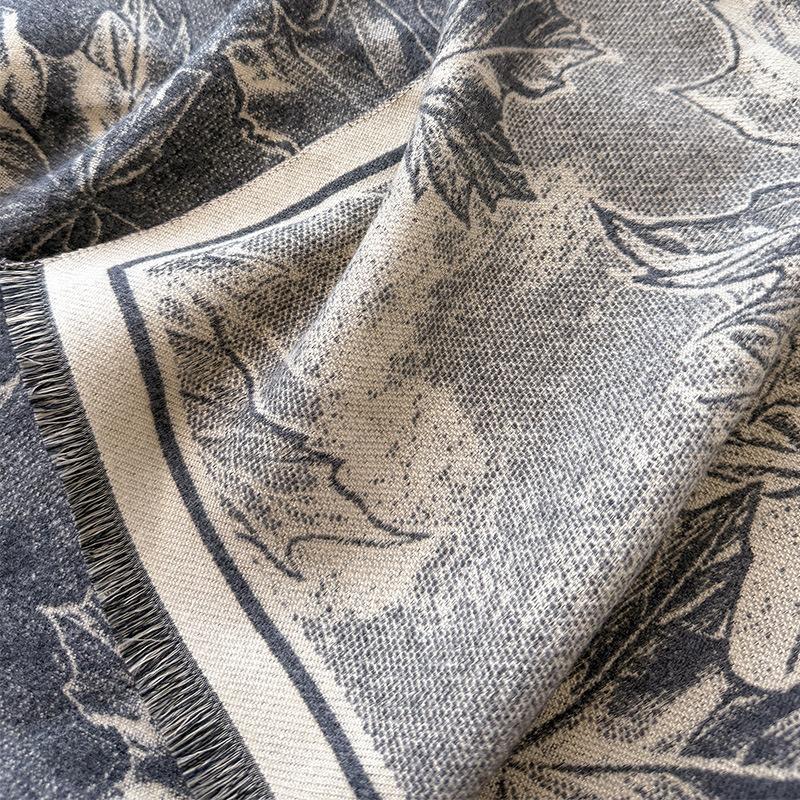 imitation cashmere maple leaf retro style advanced texture printing double-sided warm scarf shawl