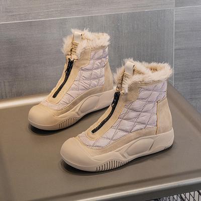 New Thick-soled Warm Cow Boss with the Same Non-slip Casual Women's Cotton Shoes New Winter Rabbit Fur Snow Boots