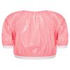 S-3XL Donna Impermeabile Lucido Crop Top Manica Corta Pullover Vinile T-shirt per Costume da Bagno Rave Clubwear Esigenze Speciali