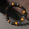 8MM Tiger Eye Stone Cross Bracelet For Men Punk Lava Rock Beads Natural Stone Chain Bangle Male  Daily Wear Jewelry