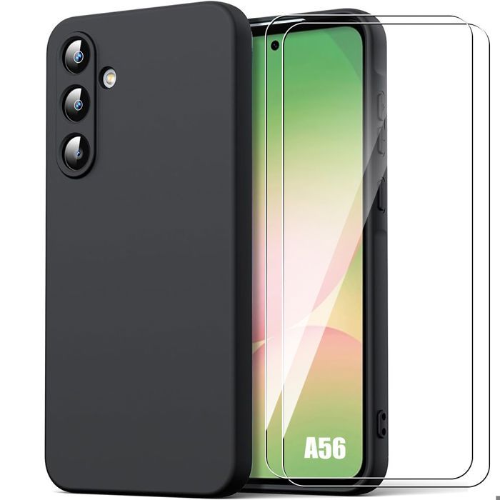 Coque de protection - BOOLING - pour Samsung Galaxy A56 5G - Silicone Mat - Ultra Slim - Noir - 2 Verres Trempés