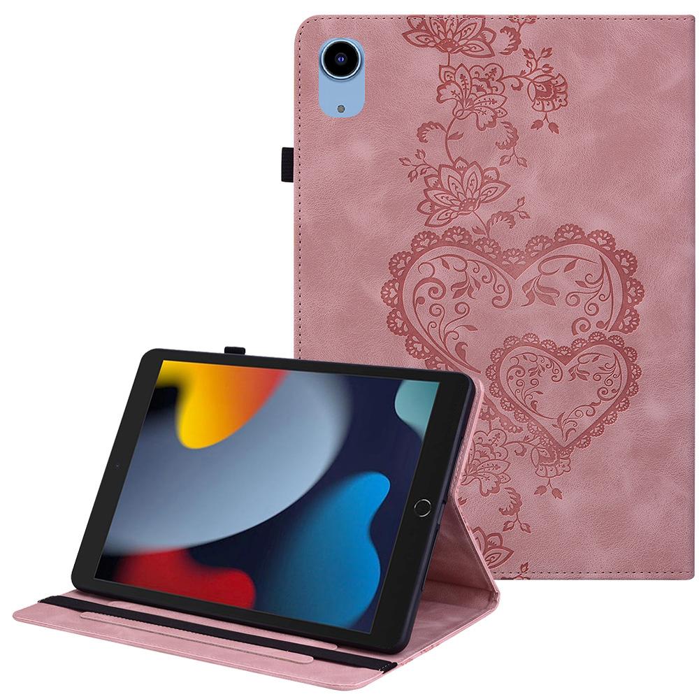 Leather Case For iPad 10.2 (2021)/(2020)/(2019)/Air 10.5 Inch (2019) Heart Imprint Foldable Stand Card Slot Stylus Holder Tablet Cover