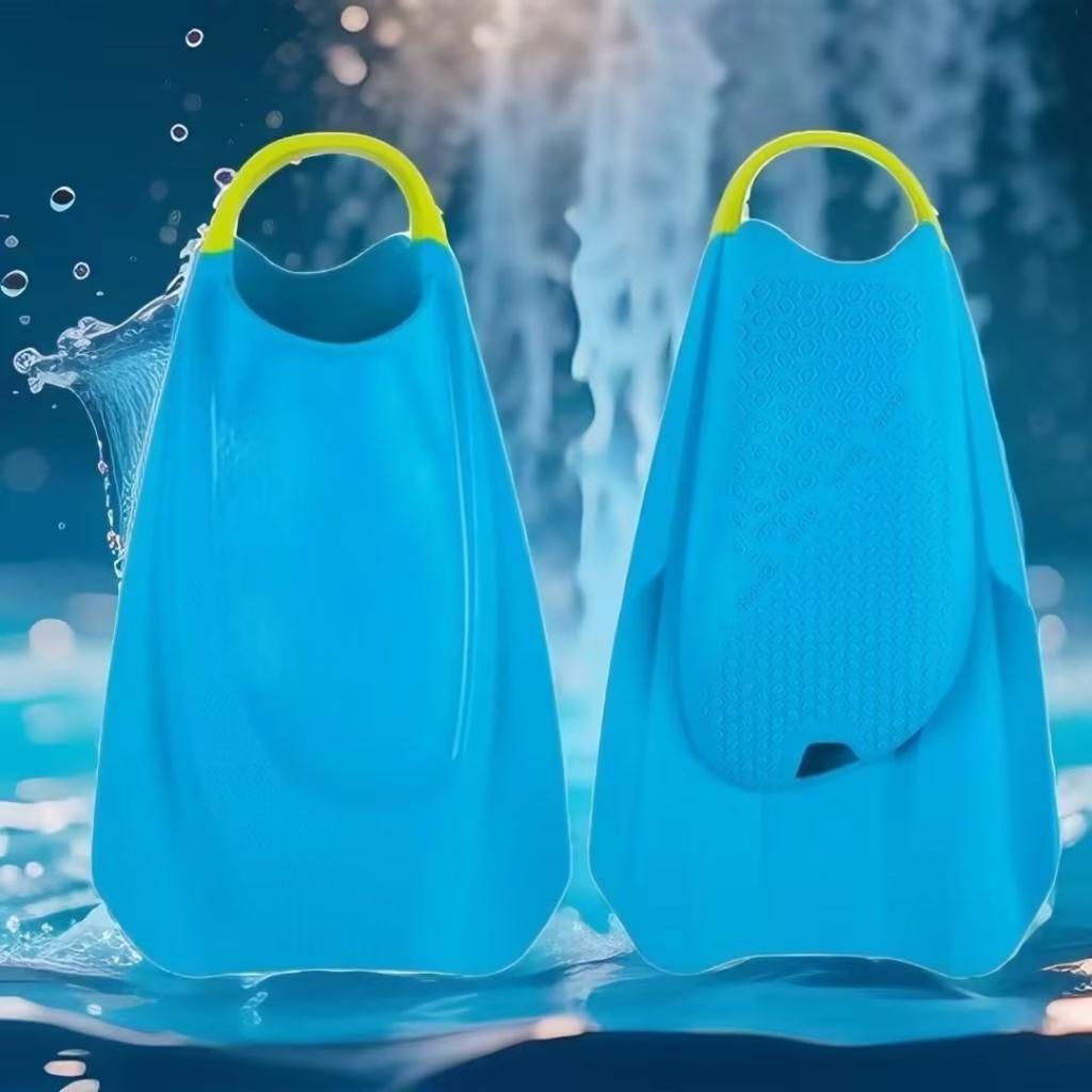 Blue M Swim Training Fins Comfortable Silicone Lap Swimming Short Blade Floating Flippers With Mesh Bag for Adults Snorkeling