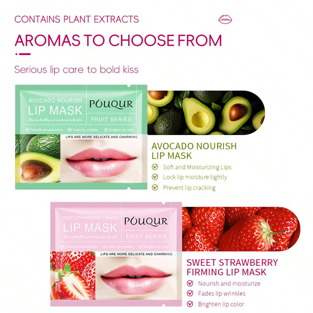 1/5/10pcs Moisturizing Lip Mask, Avocado/Strawberry, Gel Lip Mask, Contains Glycerin, Fades Lip Line