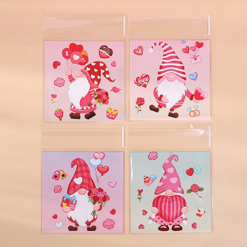 100pcs Valentine's Day Candy Cookie Packaging Bag Love Heart Plastic OPP Gift Bag Valentines Day Party Decoration Supplies 2025