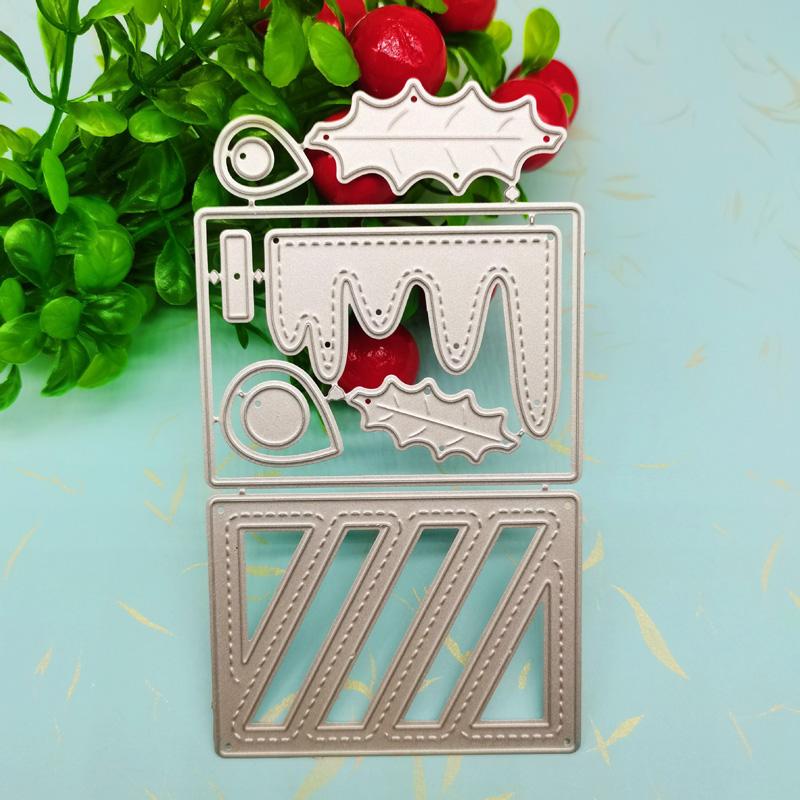 Iki Dikdörtgen Kutu Yaprak Tasarımı Desen Metal Kesme Ölür DIY Scrapbooking Kabartma Stencil Kağıt Zanaat Albümü Şablonu