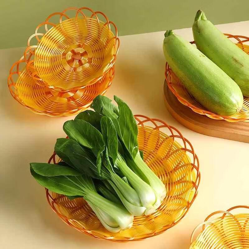 Van Gogh Style Ceramic Oval Serving Platter Set with Rattan Design