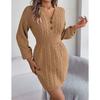Women's Autumn/winter Twist Lantern Sleeve Hip Knit Button Sweater Dress