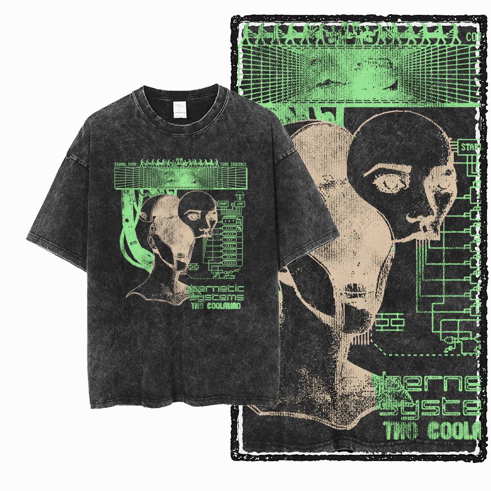 G Acid Washed Black Vintage Cotton COOLMIND Printed Unisexs Tshirt Streetwear Big Size Cool Oneck Unisexs Tee Tshirt