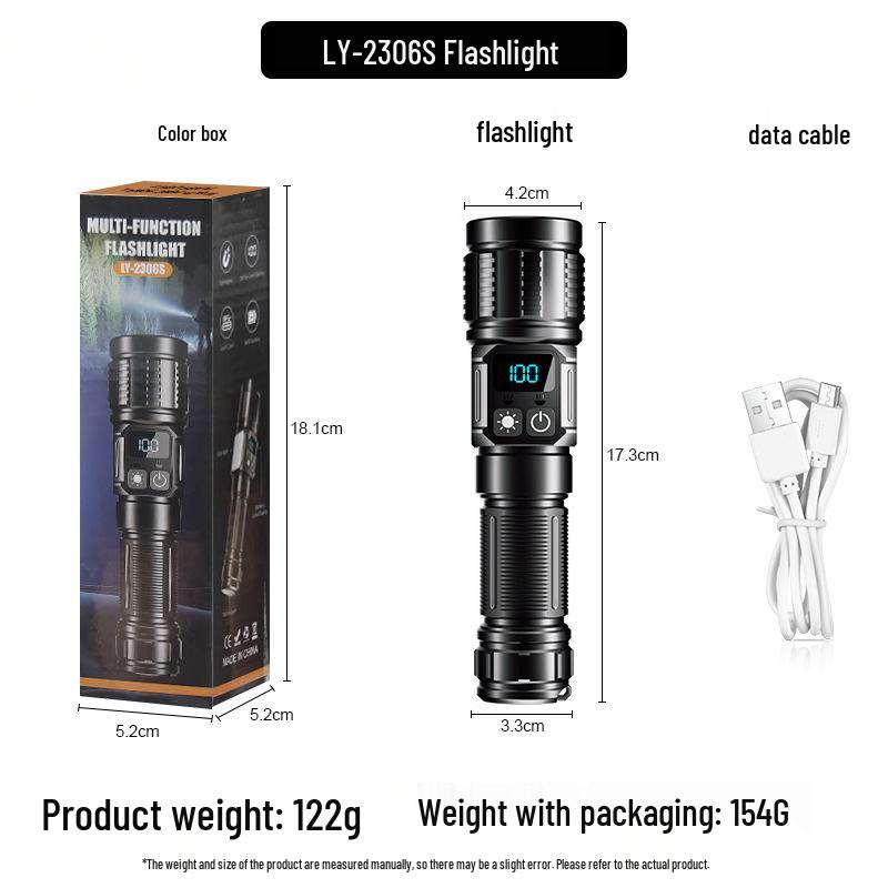 Multi-functional LED Flashlight: Magnetic, White Laser, Telescopic Zoom, Digital Display, Outdoor Handheld Work Light