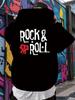Red Abstract Graphic Hoodie - "Rock & Roll" Design with Stars & Music Notes