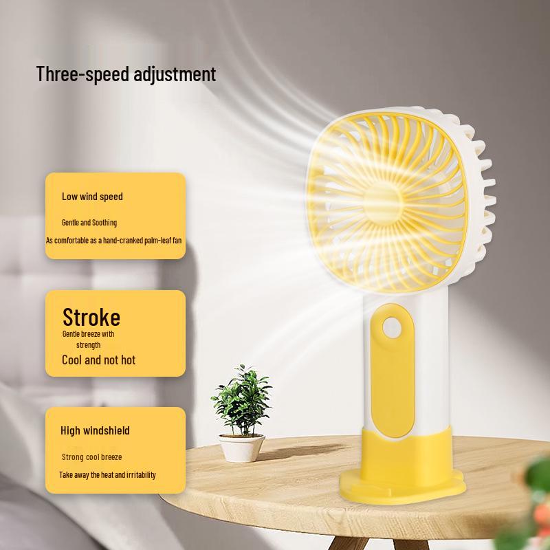 Mini Cartoon USB Rechargeable Handheld Fan - Three-Speed, Silent, Strong Wind Portable Desktop Fan