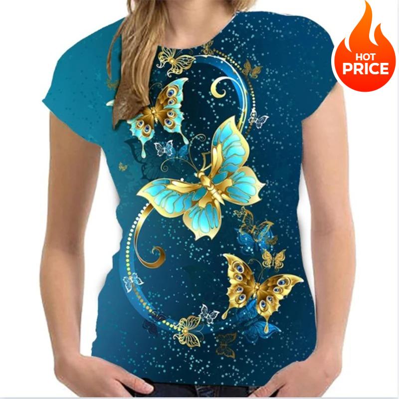 Summer T-shirts Butterfly 3d Print Streetwear Women's Casual Fashion Oversized O-neck T Shirt Y2k Female Girl Tops Tees Clothing