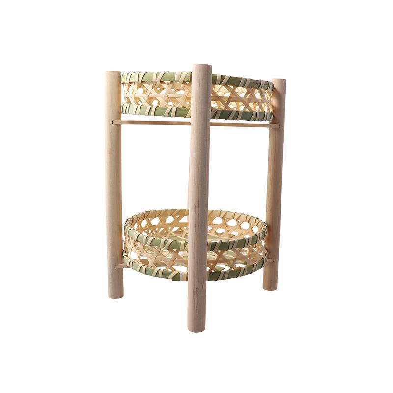 1set Multi Layered Basket Rustic Wooden Frame Fruit Basket For Home Kitchen Bamboo Weaving Basket Small 18/20cm