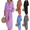 Damen Casual Zweiteiler Outfit Langarm Button-Down T-Shirt und Weitbein Hose Set Herbst Frühling Lounge Set