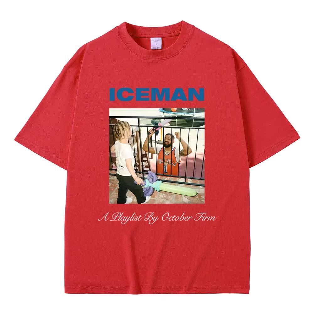 Rapper Drake ICEMAN Graphic T‑shirt Men Women Hip Hop Fashion Retro Short‑Sleeved T‑Shirt