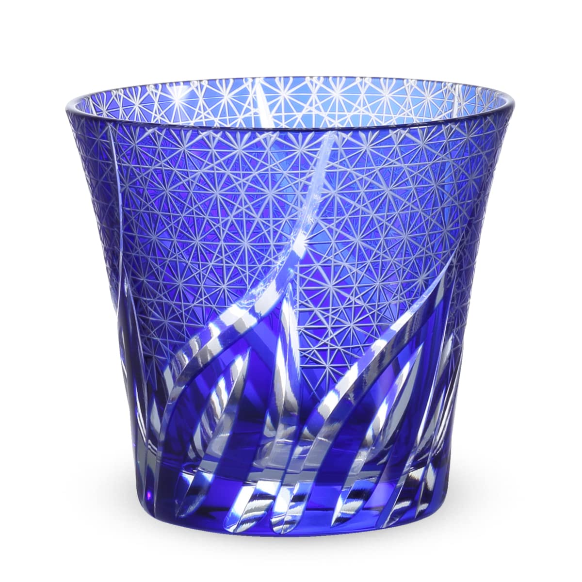 

Retro Kiriko Glass Ranbori Komon with Bottom Kasho J-kitchens Cup, 94xH85mm, 240cc, (Small Pattern), Blue, Engraving, (Current Model)