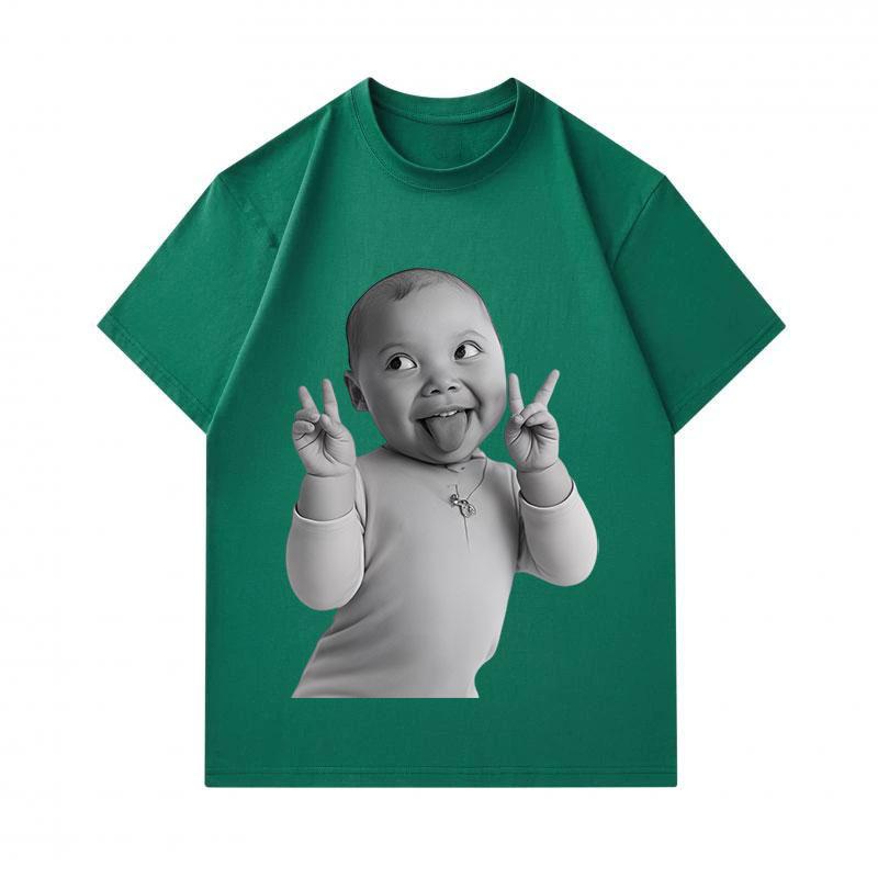 Herren 100% Baumwolle Kurzarm O-Ausschnitt T-Shirt, Lustiges lächelndes Baby Zunge rausstreckende Geste Aufdruck Lässig Weich Atmungsaktiv Sommer Streetwear Grafik T-Shirt f