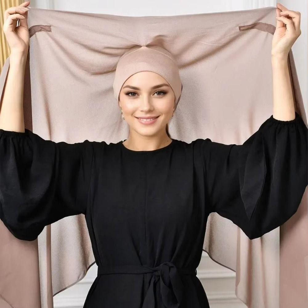 Bulit-In Magnets Muslim Long Headscarf 2in1 Islamic Head Wrap Female Musulman Bandana Outdoor