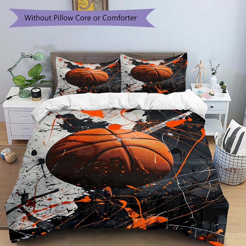 3-teiliges Basketball-Kunst-Bettwäsche-Set, Enthält 1 Bettdecke + 2 Kissenbezüge, Ohne Kissenfüllungen, Weich Bequem, Leicht Atmungsaktiv, Pri
