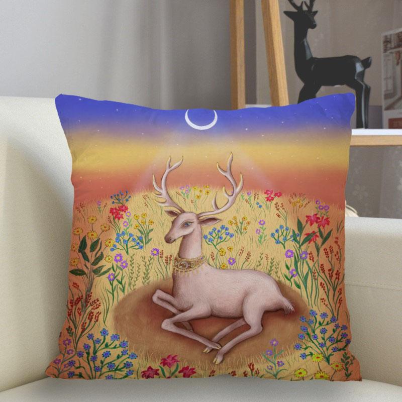 Bedroom Living Room Home Decor Cushion Cover Fantasy Fawn Art Pillowcase Square