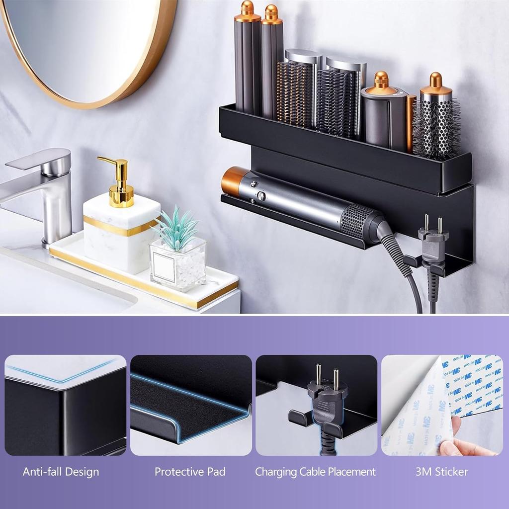 Hair Dryer Holder Wall Mount for Dyson - Hair Straightener Holder for Curling Irons Styler Attachments, Hairdryer Organizer Stand Storage Rack