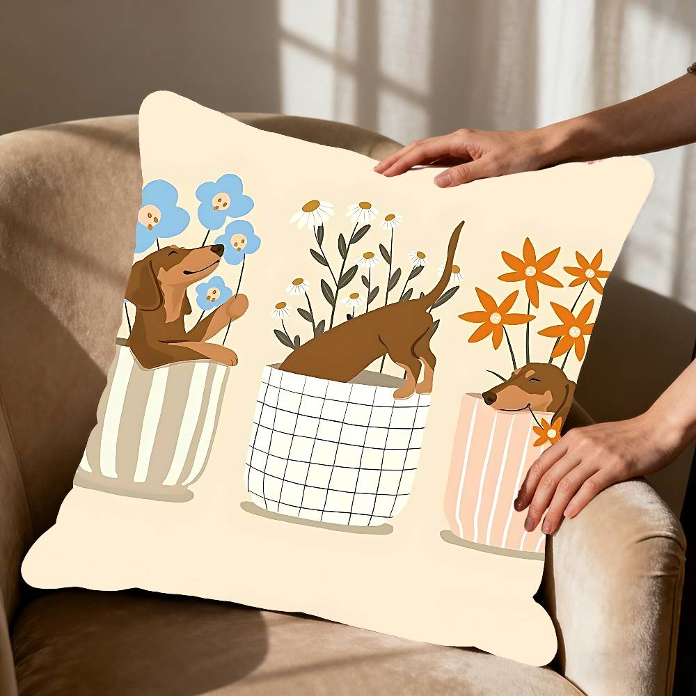 Sausage Dog Dachshund Cute Pillow Case Cushion Cover Soft Cute Throw Pillow Case For Car Sofa Pillowcase Polyester With Zipper