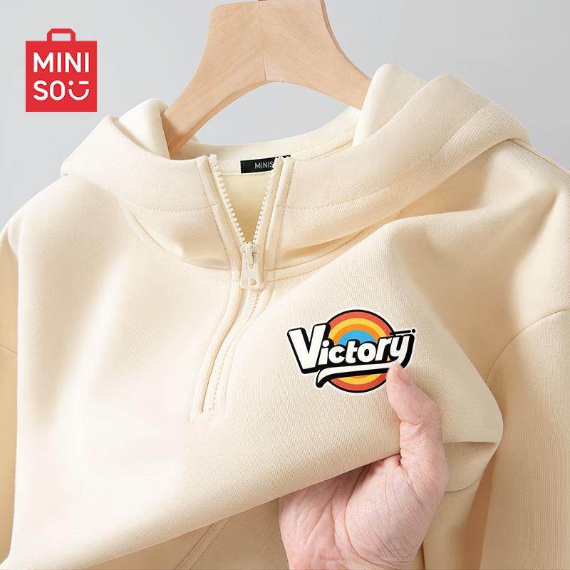 

MINISO Men s American Style Half-Zip Fleece Lined Hoodie L