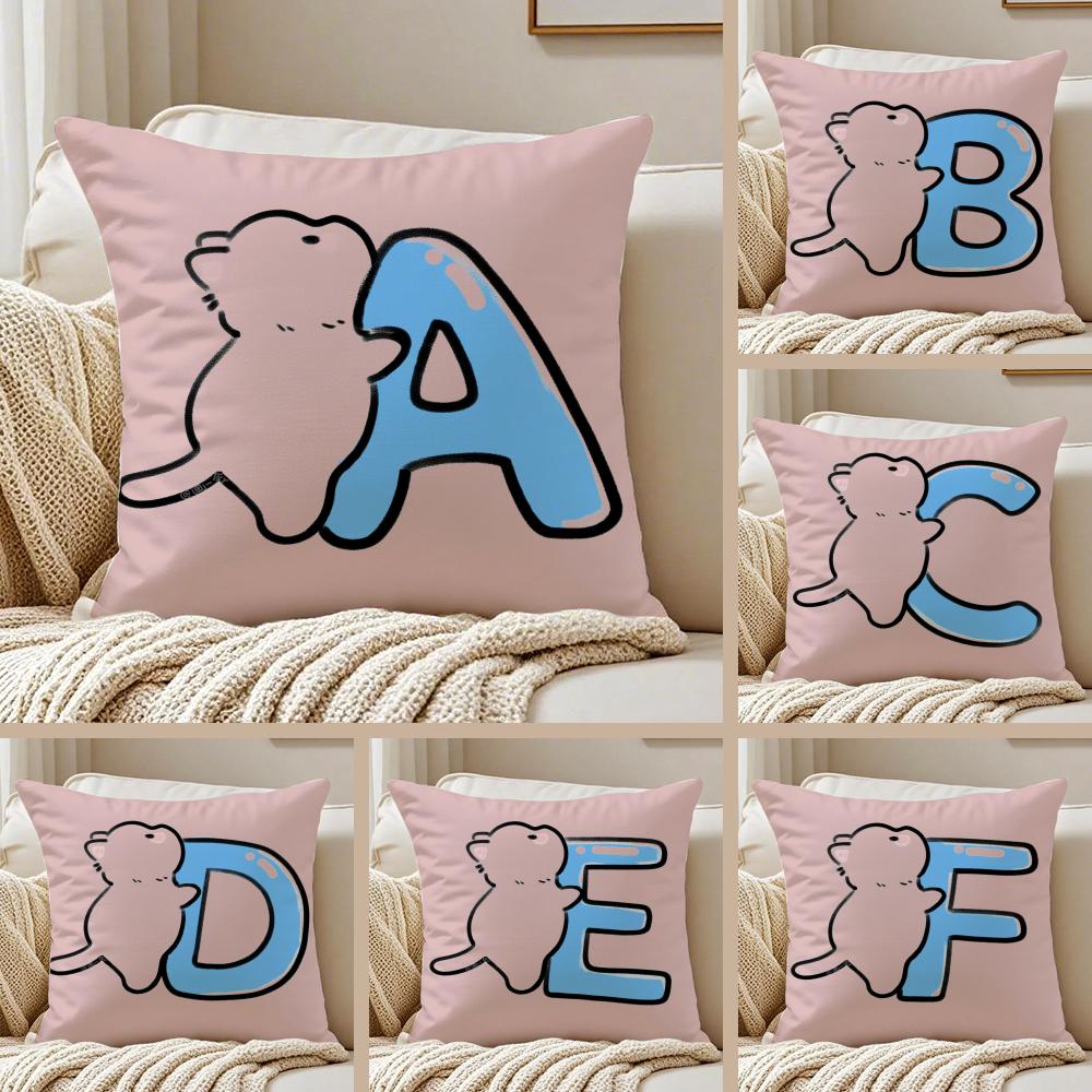 Cute Cat Hugging English Letters Cushion Cover Pillowcase Anti-Dustmite Living Room Sofa Decor Cushion Room