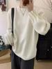 Crew neck retro cuff pleated knitted sweater women's autumn and winter new versatile loose soft waxy solid color pullover sweater