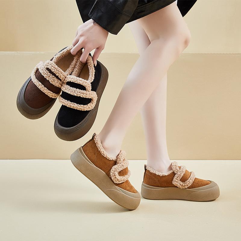 Winter New Velvet Women's Board Shoes Student Platform Versatile Thermal Casual Cotton Shoes XFH