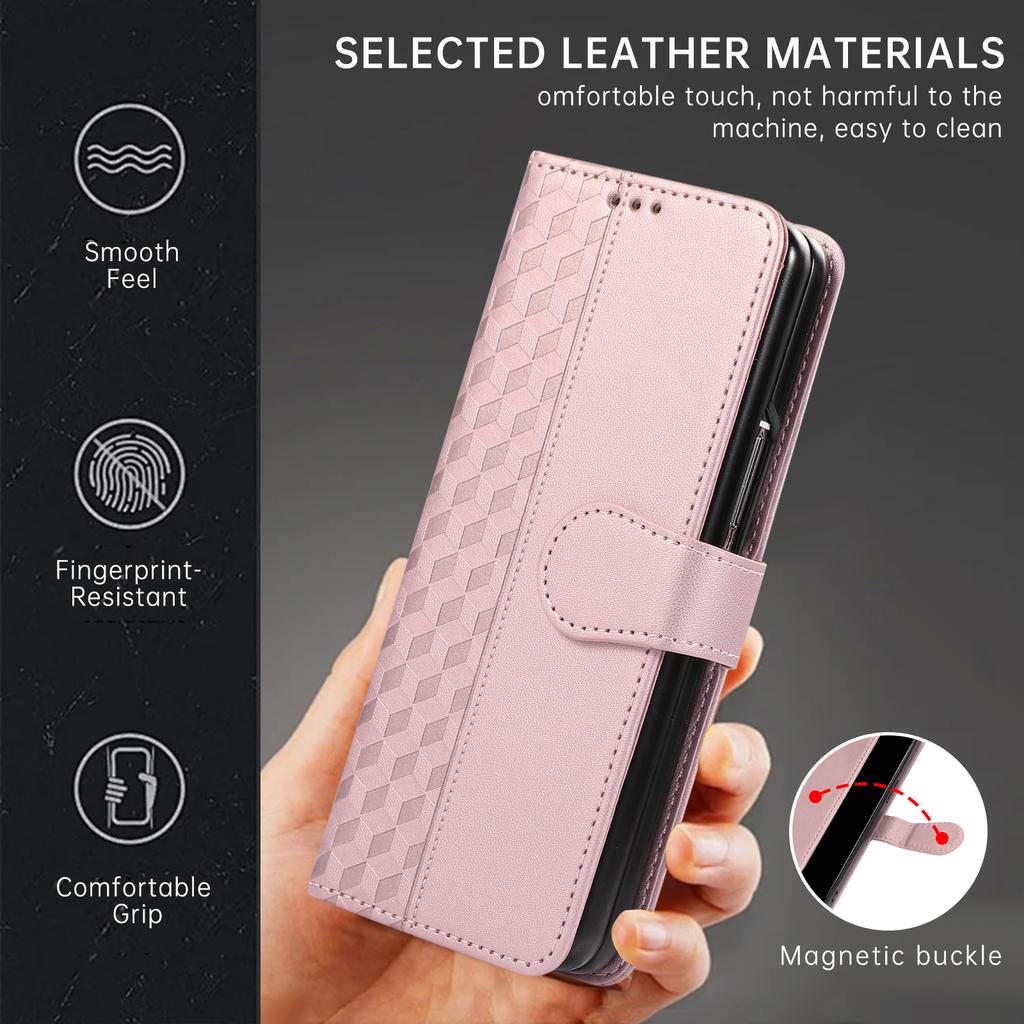 For Samsung Galaxy Z Fold7 5G Case 3D Rhombus Grid Imprinted Wallet Leather Phone Cover with Lanyard