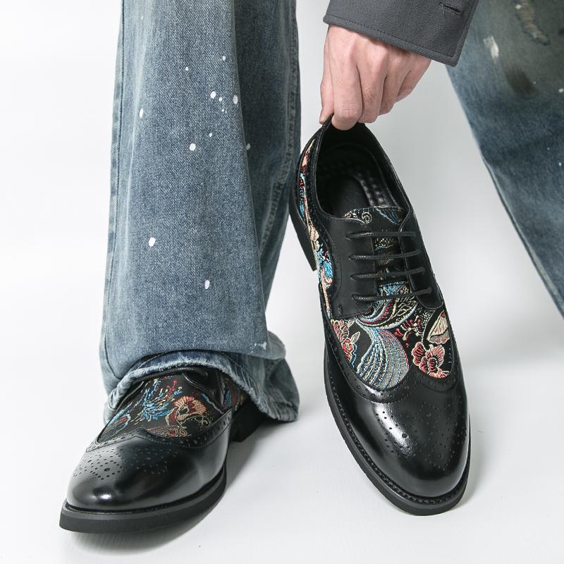

Men Printed Leather Brogues Wedding Dress Dance Shoes Black Brock Carved Leather Shoes Business Formal Shoes Tuxedo Prom Blazers Shoes Large Size EU:38 чёрный