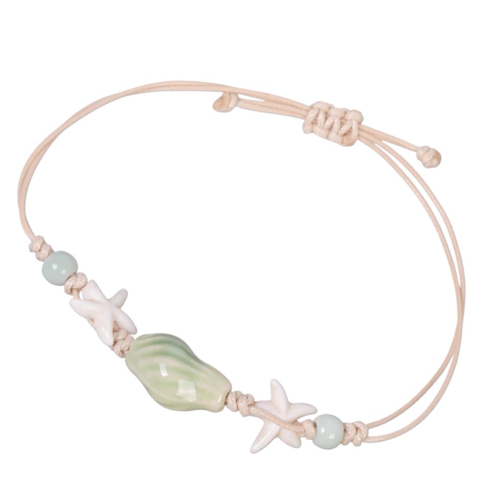 Ocean Theme Ceramic Starfish Conch Braided Bracelet Lightweight Handchain Jewelry For Women Beach Party Daily Wear
